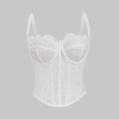 Sexy White Lace Camisole with Slimming and Shapewear
