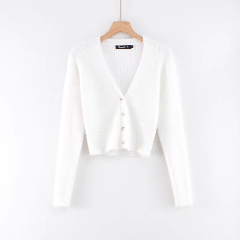 V-neck long sleeved cardigan sweatertop
