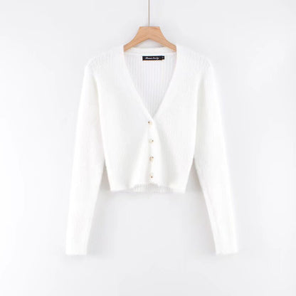 V-neck long sleeved cardigan sweatertop