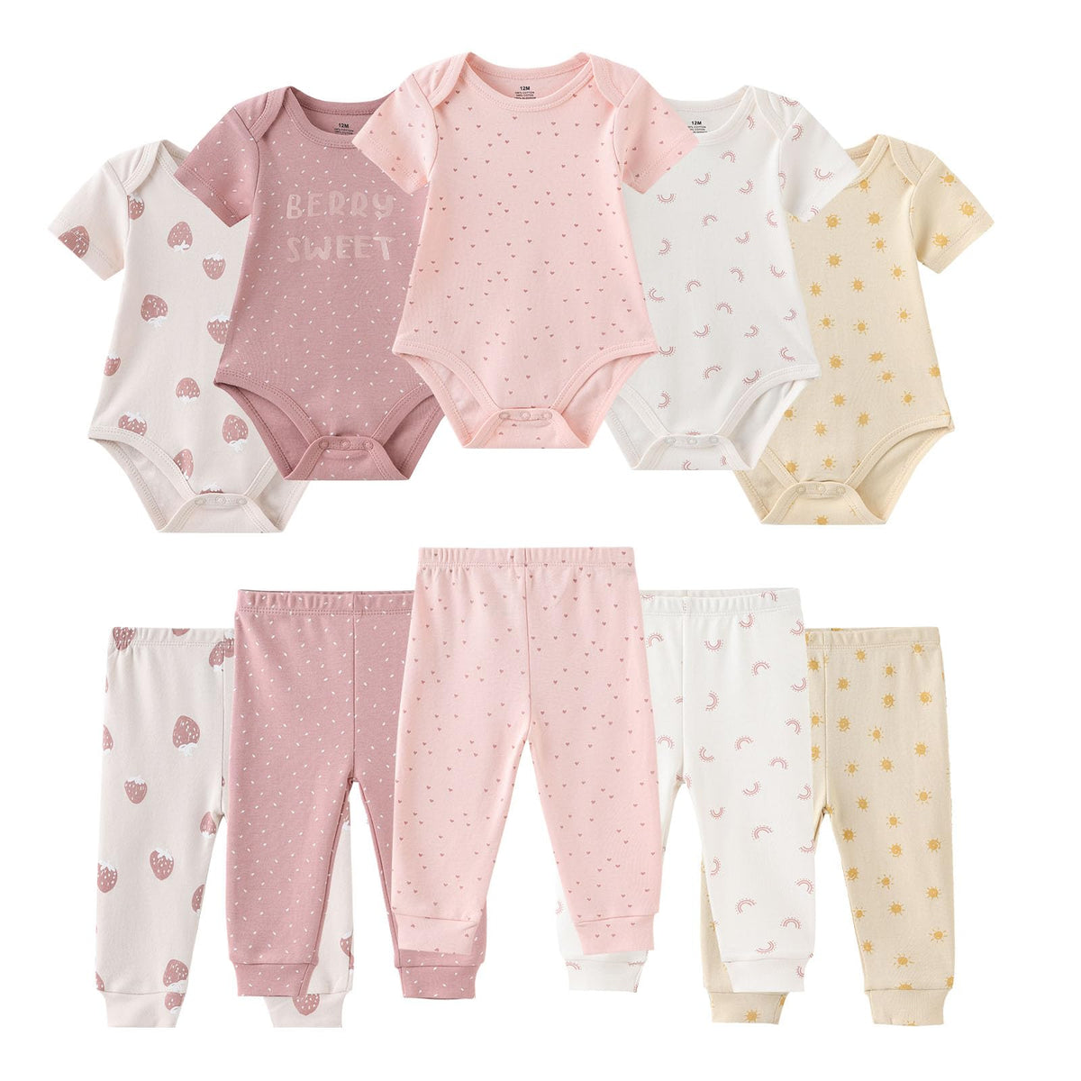 Ruliby Baby Bodysuit and Pant Set 10-pcs Cotton Soft Newborn Clothes Outfit