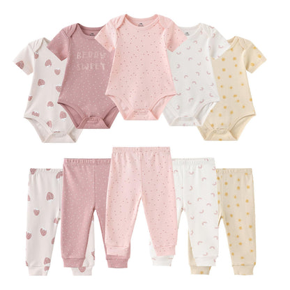 Ruliby Baby Bodysuit and Pant Set 10-pcs Cotton Soft Newborn Clothes Outfit