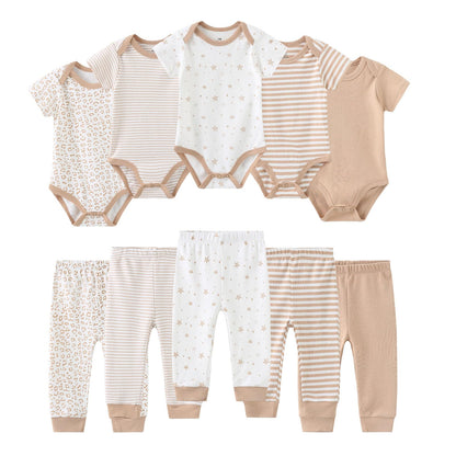 Ruliby Baby Bodysuit and Pant Set 10-pcs Cotton Soft Newborn Clothes Outfit