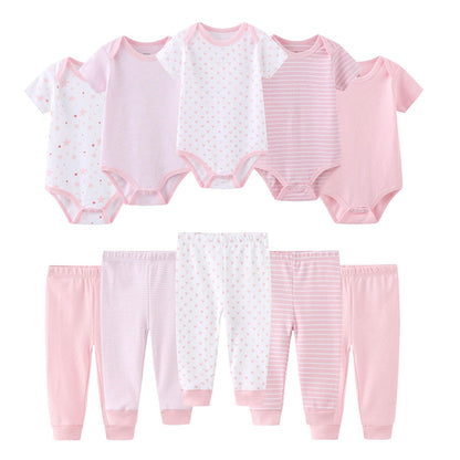 Ruliby Baby Bodysuit and Pant Set 10-pcs Cotton Soft Newborn Clothes Outfit