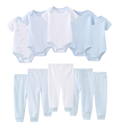 Ruliby Baby Bodysuit and Pant Set 10-pcs Cotton Soft Newborn Clothes Outfit