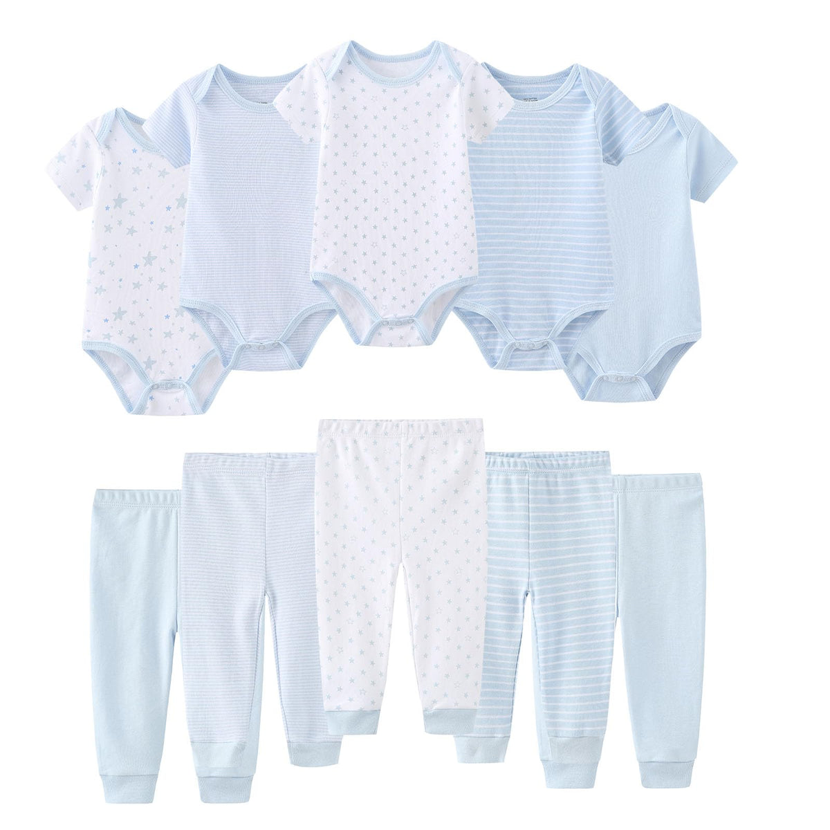 Ruliby Baby Bodysuit and Pant Set 10-pcs Cotton Soft Newborn Clothes Outfit