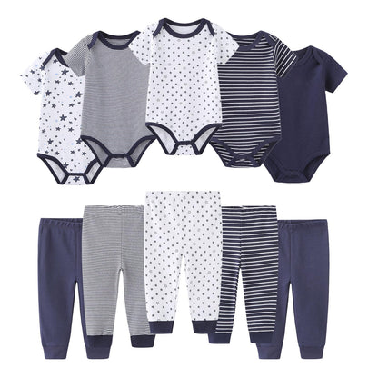 Ruliby Baby Bodysuit and Pant Set 10-pcs Cotton Soft Newborn Clothes Outfit