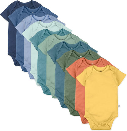 HonestBaby 10-pack Short Sleeve Bodysuits One-piece for Infant Baby Boys, Girls, Rainbow Gems Blues, 6-9 Months