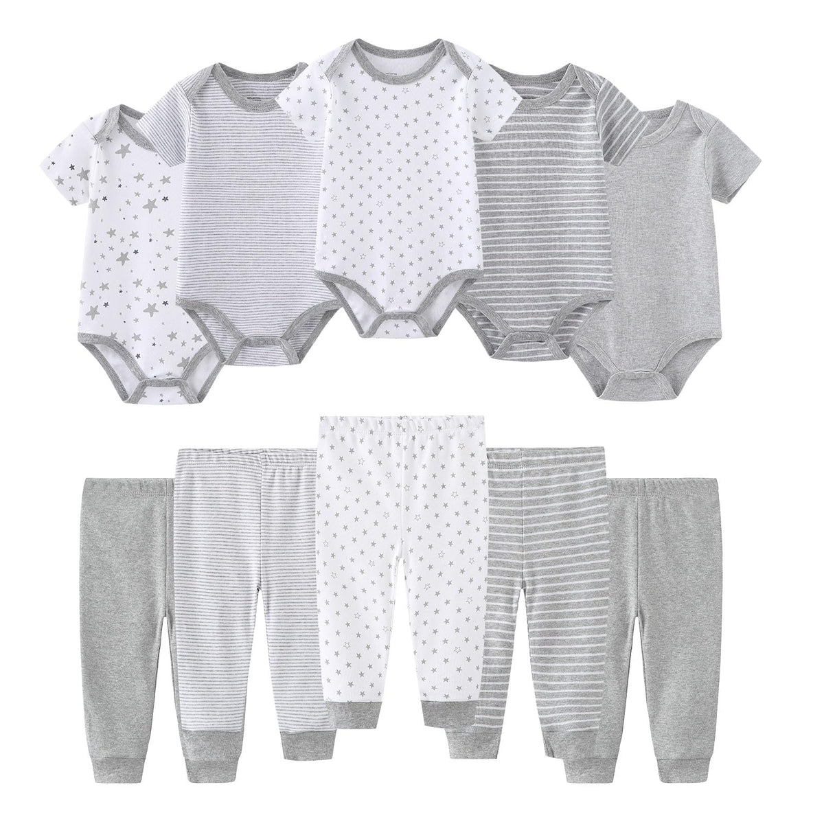 Ruliby Baby Bodysuit and Pant Set 10-pcs Cotton Soft Newborn Clothes Outfit