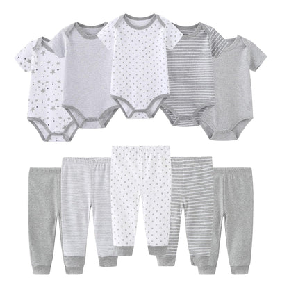 Ruliby Baby Bodysuit and Pant Set 10-pcs Cotton Soft Newborn Clothes Outfit