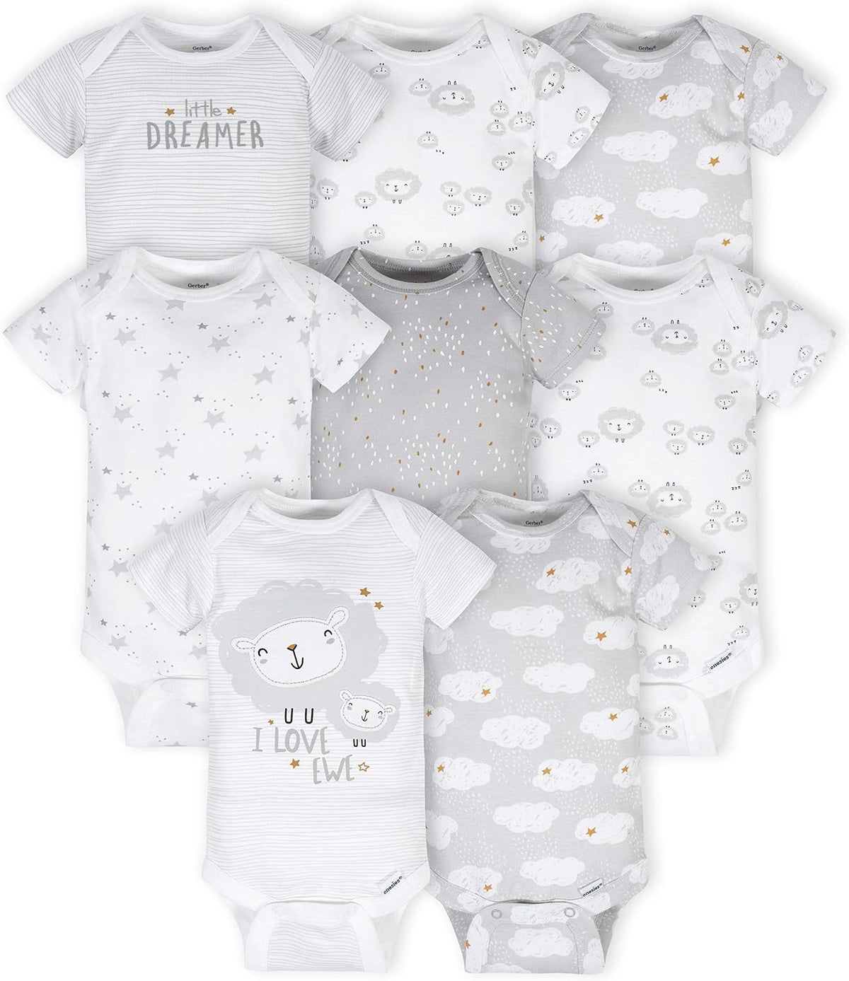 Gerber Baby Boys and Girls' 8-pack Short Sleeve Onesies Bodysuits