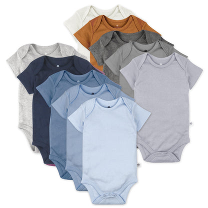 HonestBaby 10-pack Short Sleeve Bodysuits One-piece for Infant Baby Boys, Girls, Rainbow Gems Blues, 6-9 Months