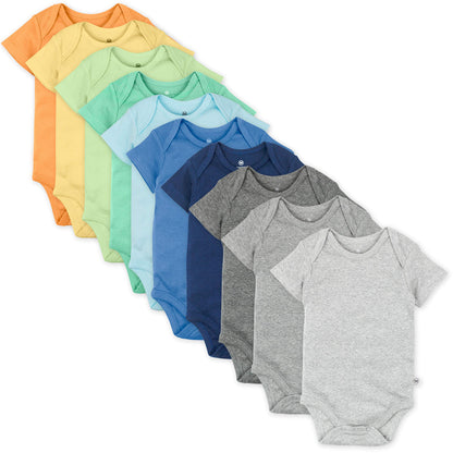 HonestBaby 10-pack Short Sleeve Bodysuits One-piece for Infant Baby Boys, Girls, Rainbow Gems Blues, 6-9 Months